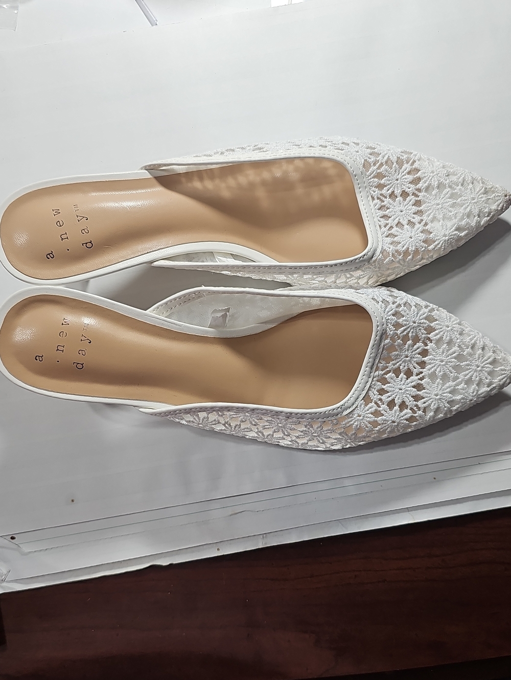 A new day White Lace Pointed Toe Slip-On Mules